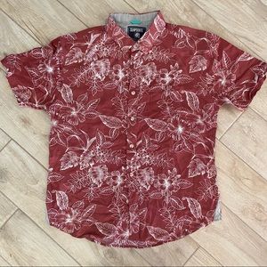 Seapointe Men Button Down Hawaiian Shirt Red Large